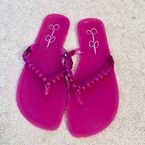 Jessica Simpson Hot Pink Studded Flip Flops